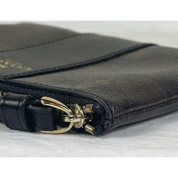 Coach Wallet Corner Zip Signature PVC Wristlet Two-Tone Dark Brown EUC Wallet - Picture 7 of 15